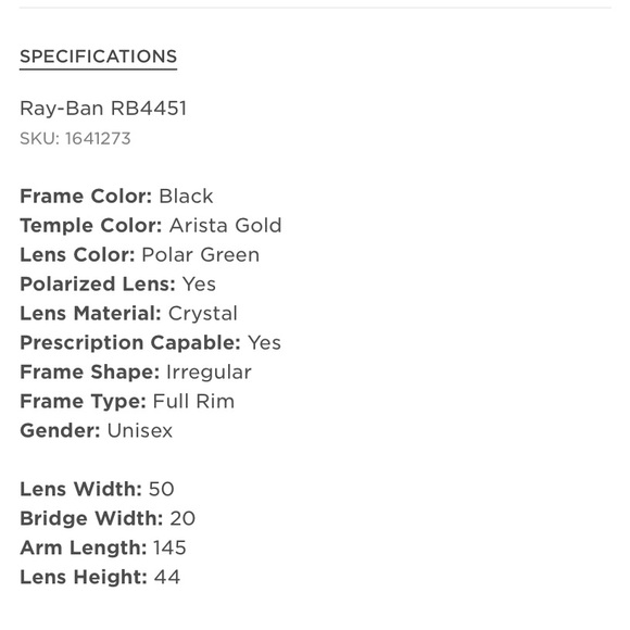 Ray-Ban Men’s Polarized Sunglasses RB4451 Black & Gold Frames w/ Green Lens 50m - Picture 11 of 11